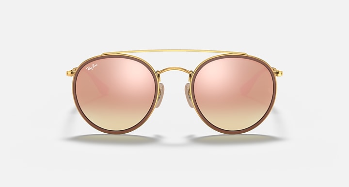 Ray-Ban ROUND DOUBLE BRIDGE Arista Gold with Solid Color Gradient - Mirror lenses - Front