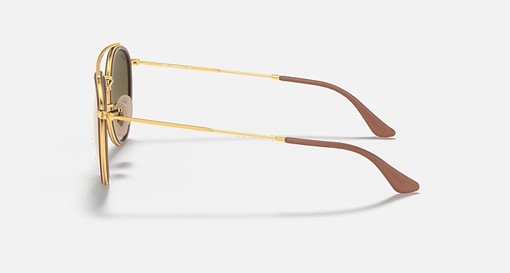 Ray-Ban ROUND DOUBLE BRIDGE Arista Gold with Solid Color Gradient - Mirror lenses - Lateral