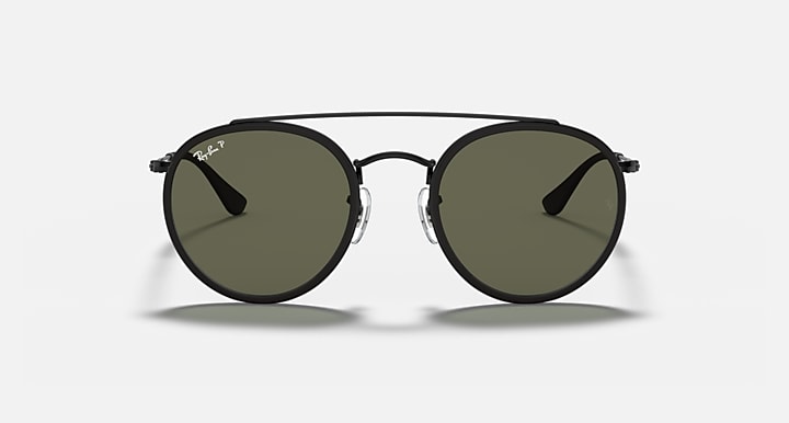 Ray-Ban ROUND DOUBLE BRIDGE Black with G-15 Green Polarized Solid Color lenses - Front