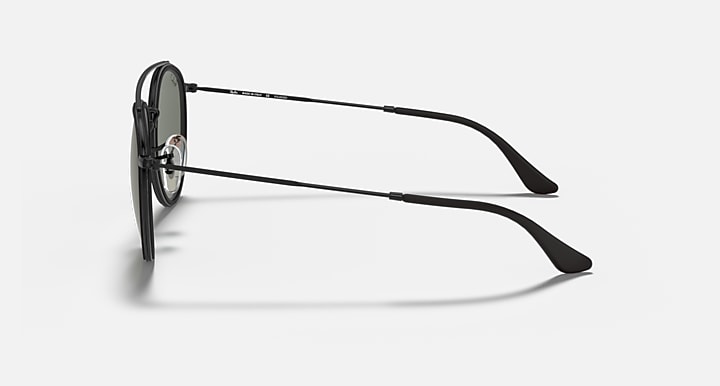 Ray-Ban ROUND DOUBLE BRIDGE Black with G-15 Green Polarized Solid Color lenses - Lateral