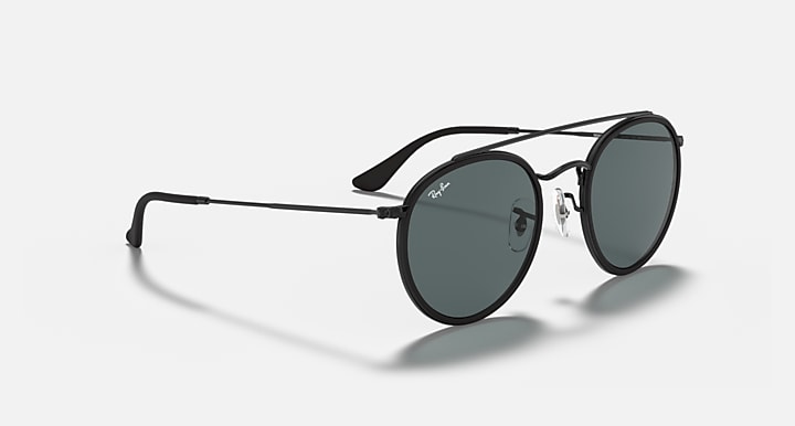 Ray-Ban ROUND DOUBLE BRIDGE Black with Blue/Grey Solid Color lenses - Alternative