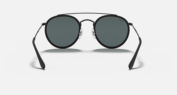 Ray-Ban ROUND DOUBLE BRIDGE Black with Blue/Grey Solid Color lenses - Back
