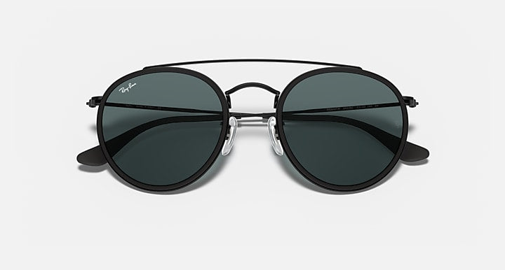 Ray-Ban ROUND DOUBLE BRIDGE Black with Blue/Grey Solid Color lenses - Closed Front