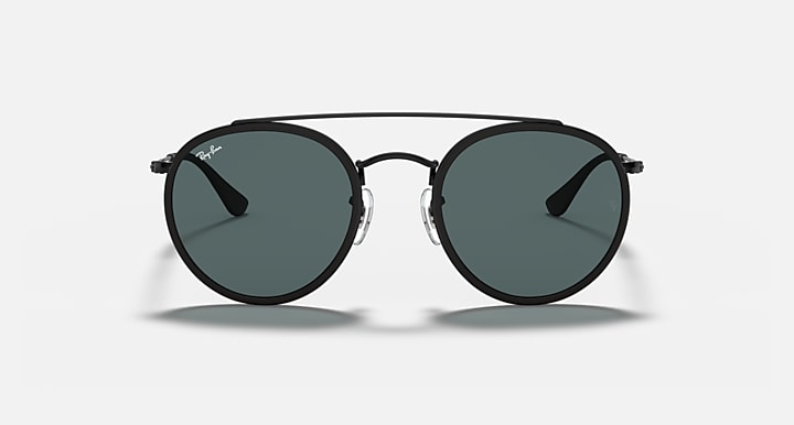 Ray-Ban ROUND DOUBLE BRIDGE Black with Blue/Grey Solid Color lenses - Front