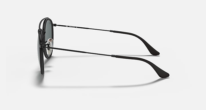 Ray-Ban ROUND DOUBLE BRIDGE Black with Blue/Grey Solid Color lenses - Lateral
