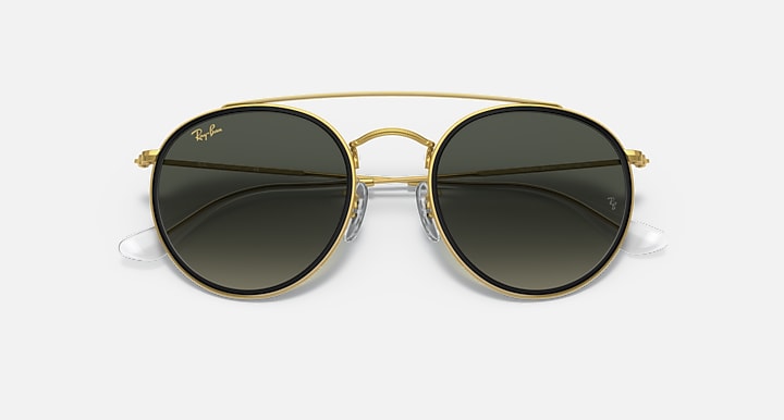 Ray-Ban ROUND DOUBLE BRIDGE Gold with Grey Gradient Gradient lenses - Closed Front