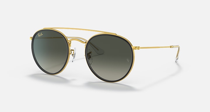 Ray-Ban ROUND DOUBLE BRIDGE Gold with Grey Gradient Gradient lenses - Quarter