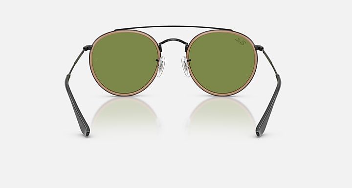 Ray-Ban ROUND DOUBLE BRIDGE Black with Green Solid Color lenses - Back