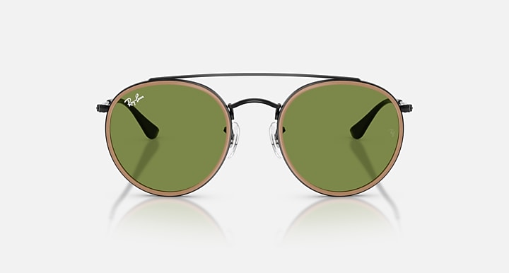 Ray-Ban ROUND DOUBLE BRIDGE Black with Green Solid Color lenses - Front