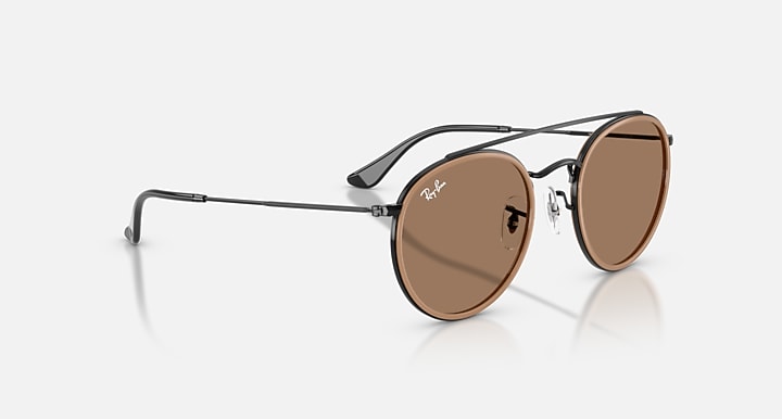 Ray-Ban ROUND DOUBLE BRIDGE POLARIZED+ LENSES Black with Brown Solid Color lenses - Alternative