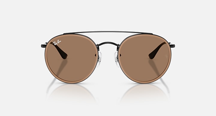 Ray-Ban ROUND DOUBLE BRIDGE POLARIZED+ LENSES Black with Brown Solid Color lenses - Front