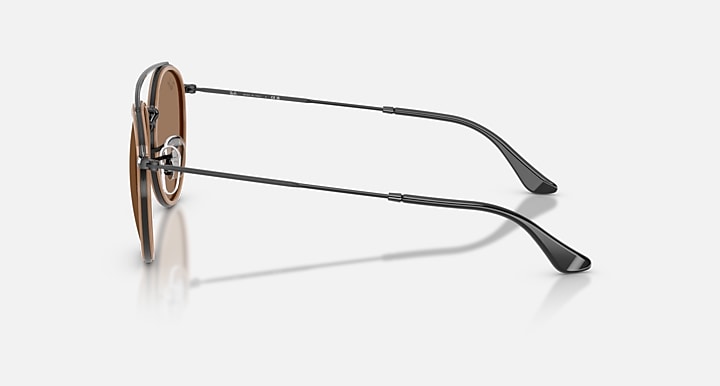 Ray-Ban ROUND DOUBLE BRIDGE POLARIZED+ LENSES Black with Brown Solid Color lenses - Lateral
