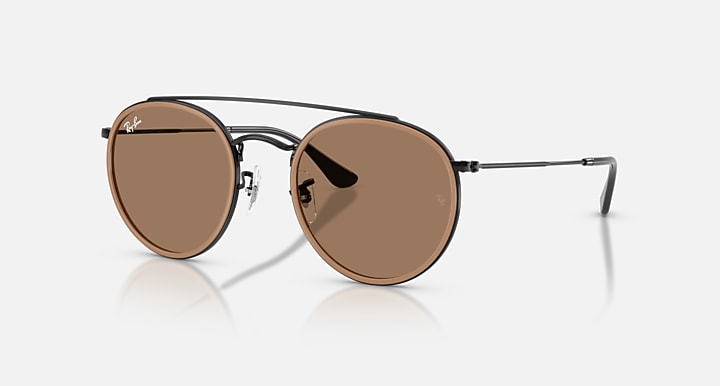 Ray-Ban ROUND DOUBLE BRIDGE POLARIZED+ LENSES Black with Brown Solid Color lenses - Quarter