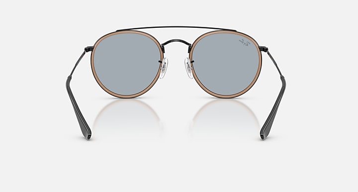 Ray-Ban ROUND DOUBLE BRIDGE Black with Blue Solid Color lenses - Back