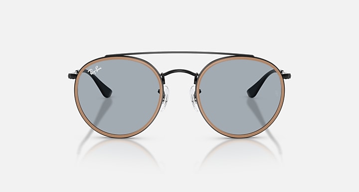 Ray-Ban ROUND DOUBLE BRIDGE Black with Blue Solid Color lenses - Front