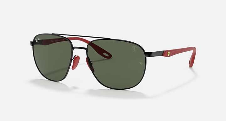 Ray-Ban RB3659M SCUDERIA FERRARI COLLECTION Black with Green Classic Solid Color lenses - Quarter