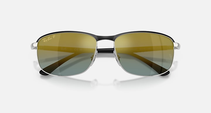 Ray-Ban RB3671 POLARIZED+ LENSES Black On Silver; Black with Gold Polarized+ Polarized+ lenses - Closed Front