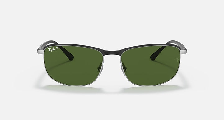 Ray-Ban RB3671 POLARIZED+ LENSES Black On Silver; Black with Dark Green Polarized+ Polarized+ lenses - Front
