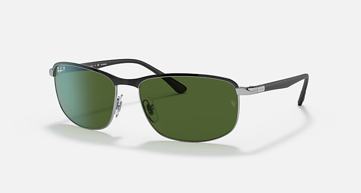 Ray-Ban RB3671 POLARIZED+ LENSES Black On Silver; Black with Dark Green Polarized+ Polarized+ lenses - Quarter