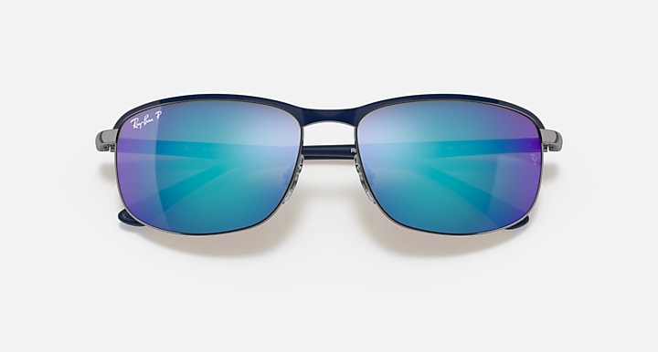 Ray-Ban RB3671 POLARIZED+ LENSES Blue On Gunmetal; Sand Blue with Grey & Blue Polarized+ Polarized+ lenses - Closed Front