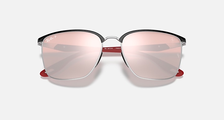 Ray-Ban RB3673M SCUDERIA FERRARI COLLECTION POLARIZED+ LENSES Black On Silver; Red with Silver Polarized+ Polarized+ lenses - Closed Front
