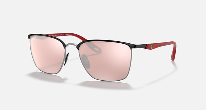Ray-Ban RB3673M SCUDERIA FERRARI COLLECTION POLARIZED+ LENSES Black On Silver; Red with Silver Polarized+ Polarized+ lenses - Quarter