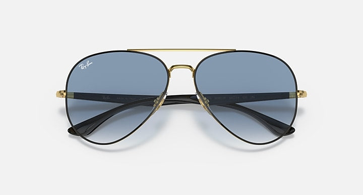 Ray-Ban RB3675 Black On Gold; Black with Light Blue Gradient lenses - Closed Front