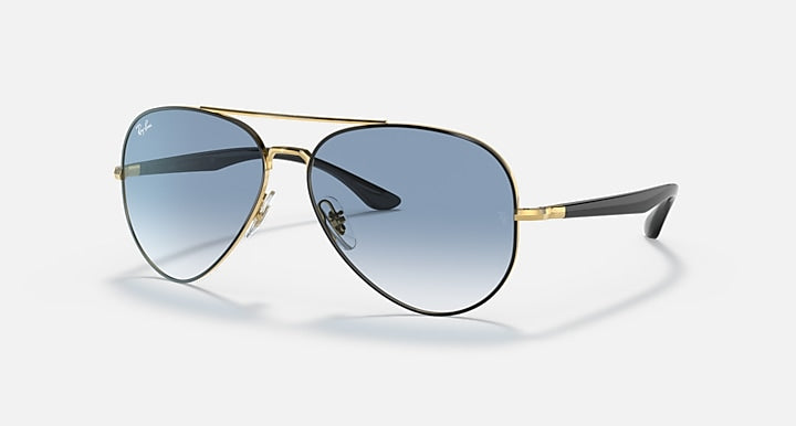 Ray-Ban RB3675 Black On Gold; Black with Light Blue Gradient lenses - Quarter