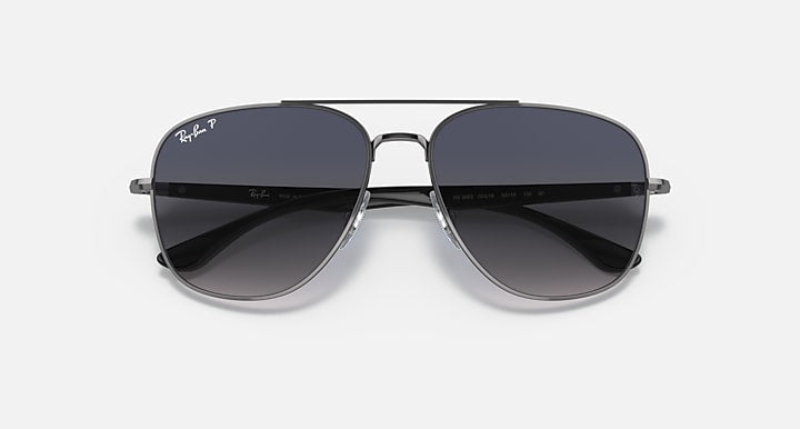Ray-Ban RB3683 Gunmetal; Black with Blue & Grey Polarized Solid Color lenses - Closed Front