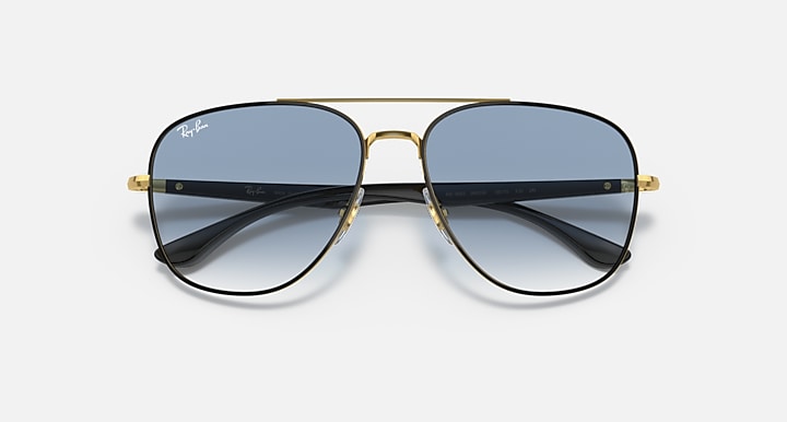 Ray-Ban RB3683 Black On Gold; Black with Blue Gradient lenses - Closed Front