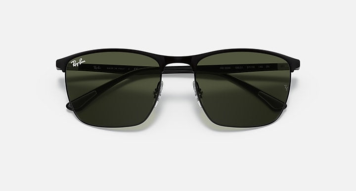 Ray-Ban RB3686 Black with Green Solid Color lenses - Closed Front