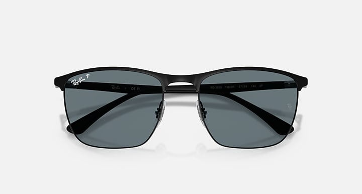 Ray-Ban RB3686 Black with Dark Blue Polarized Solid Color lenses - Closed Front