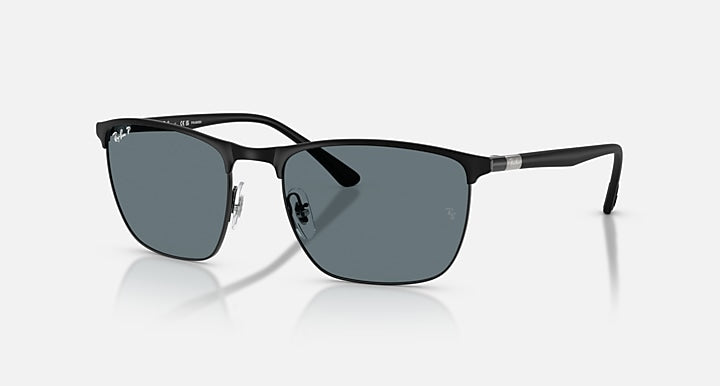 Ray-Ban RB3686 Black with Dark Blue Polarized Solid Color lenses - Quarter