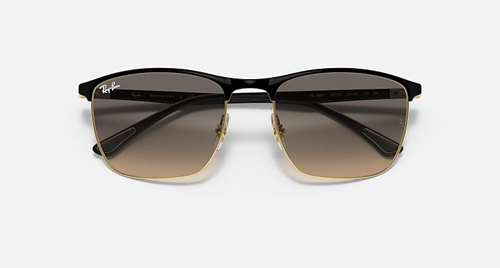 Ray-Ban RB3686 Black On Gold; Black with Clear Grey Gradient lenses - Closed Front