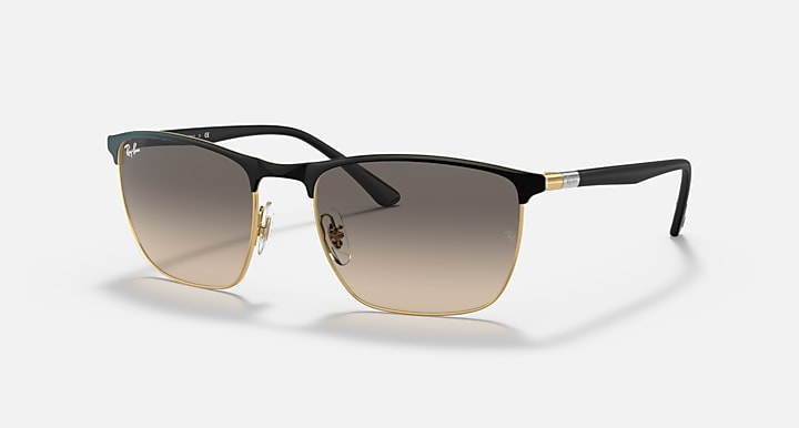 Ray-Ban RB3686 Black On Gold; Black with Clear Grey Gradient lenses - Quarter