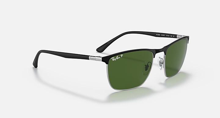 Ray-Ban RB3686 POLARIZED+ LENSES Black On Silver; Black with Dark Green Polarized+ Polarized+ lenses - Alternative