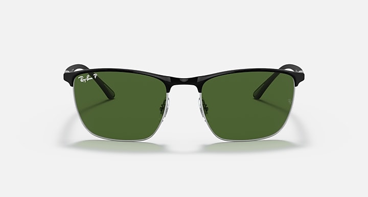 Ray-Ban RB3686 POLARIZED+ LENSES Black On Silver; Black with Dark Green Polarized+ Polarized+ lenses - Front