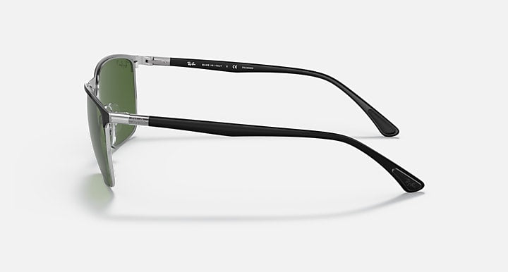 Ray-Ban RB3686 POLARIZED+ LENSES Black On Silver; Black with Dark Green Polarized+ Polarized+ lenses - Lateral