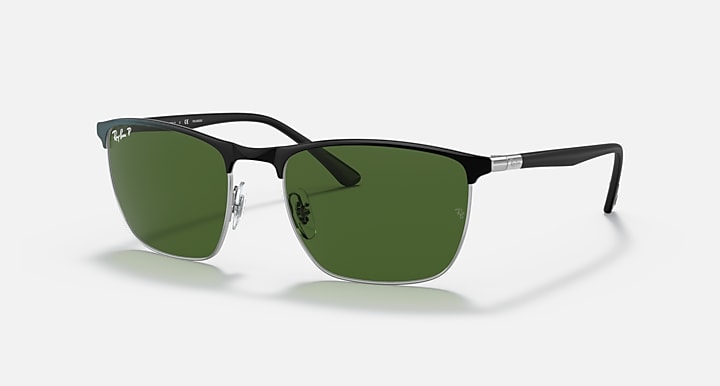 Ray-Ban RB3686 POLARIZED+ LENSES Black On Silver; Black with Dark Green Polarized+ Polarized+ lenses - Quarter