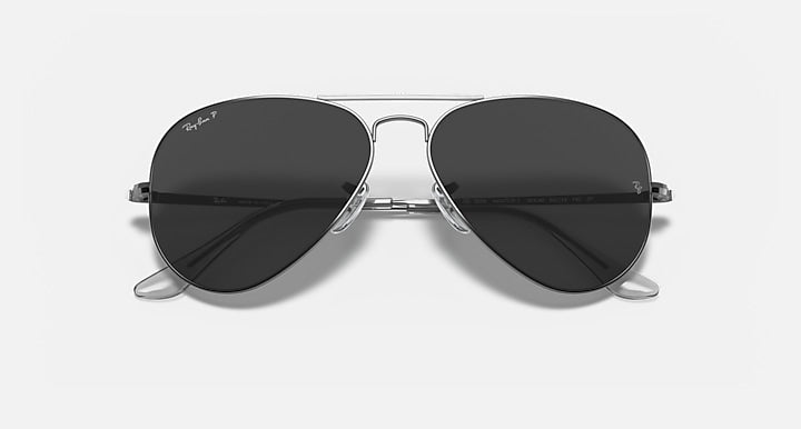 Ray-Ban AVIATOR METAL II Gunmetal with Black Polarized Solid Color lenses - Closed Front
