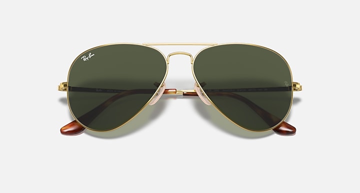Ray-Ban AVIATOR METAL II Arista Gold with G-15 Green Solid Color lenses - Closed Front