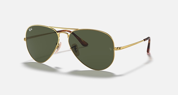 Ray-Ban AVIATOR METAL II Arista Gold with G-15 Green Solid Color lenses - Quarter