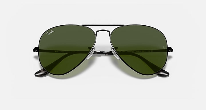 Ray-Ban AVIATOR METAL II Black with G-15 Green Solid Color lenses - Closed Front