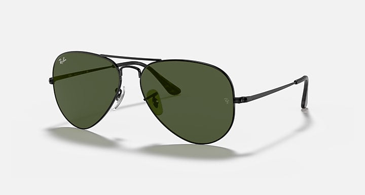 Ray-Ban AVIATOR METAL II Black with G-15 Green Solid Color lenses - Quarter