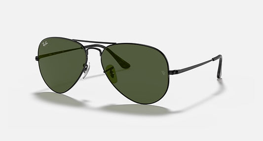 Ray-Ban AVIATOR METAL II Black with G-15 Green Solid Color lenses - Quarter