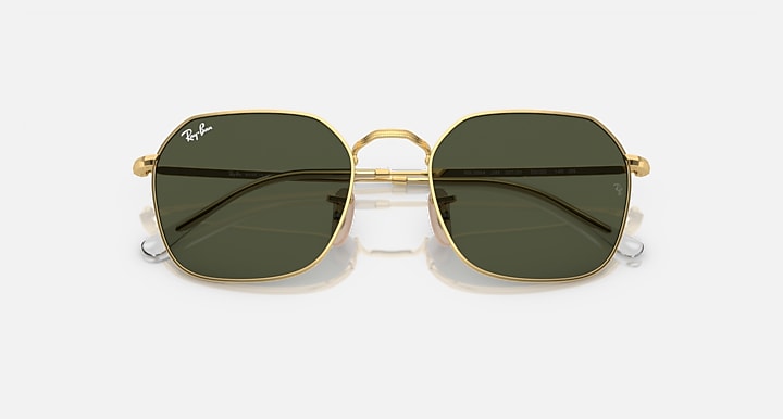 Ray-Ban JIM Arista Gold with Green Solid Color lenses - Closed Front
