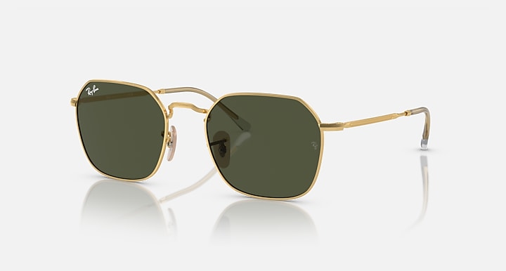 Ray-Ban JIM Arista Gold with Green Solid Color lenses - Quarter
