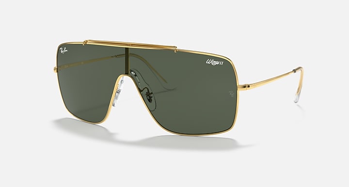 Ray-Ban WINGS II Arista Gold with Dark Green Solid Color lenses - Quarter