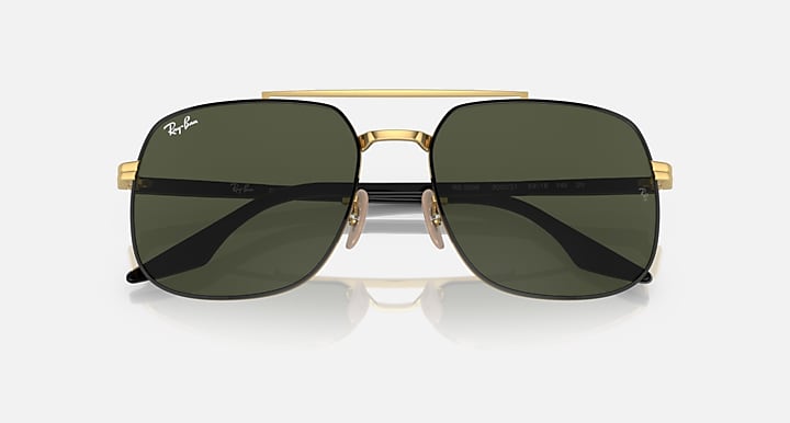 Ray-Ban RB3699 Black On Gold; Black with Green Solid Color lenses - Closed Front