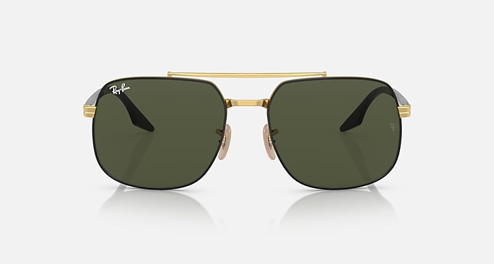 Ray-Ban RB3699 Black On Gold; Black with Green Solid Color lenses - Front
